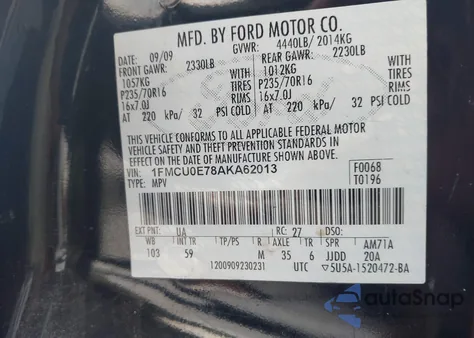 2010 Ford Escape Limited из США, поврежденный, VIN 1FMCU0E78AKA62013